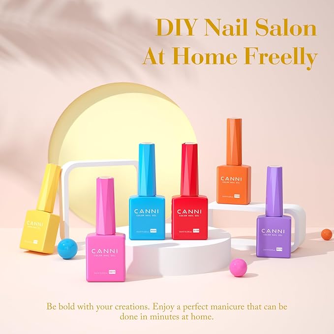 CANNI Summer Gel Nail Polish Set,Bright Rainbow Collection 6 Colors 9ML Hot Red Pink Yellow High Gloss Soak Off UV LED Gel Nail French Nail Manicure Salon DIY