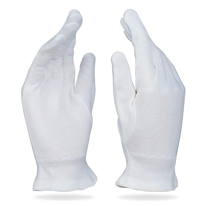 White Gloves Medium (10 pair) - Cotton Gloves for Eczema, Cotton Gloves for Dry Hands, White Cotton Gloves for Women, Spa Glove, Lotion Glove, Sleeping Glove