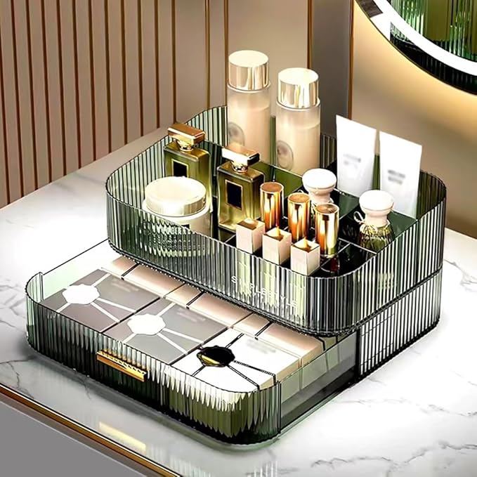 MIUOPUR Makeup Organizer with Stackable Drawers, Bathroom Vanity Organizers and Storage, Ideal for Desk and Dresser Countertops, Great for Cosmetics, skincare, Lipsticks, Nail Care -Green