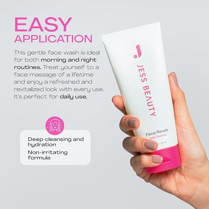 JESS BEAUTY Face Reset Soft Cleanser, with Squalane & Hyaluronic Acid, 5 fl ozJESS BEAUTY | Skin Care Reset Soft Face Cleanser with Squalane & Hyaluronic Acid 5 fl. oz | Skincare Face Moisturizer