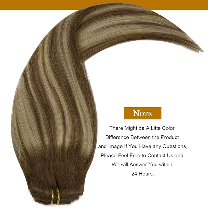 Loxxy Clip Hair Extensions Human Hair 16inch Ombre Hair Extensions Straight Chocolate Brown Mix Honey Blonde Remy Clip in Extension Human Hair Full Head for Beautiful Women Gift 120G 16clips