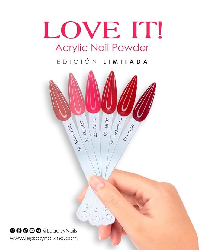 Legacy Nails Professional COLLECTION Acrylic Powder Kit 6 Colors Nail Art Set for Manicure DIY for Dip & Acrylic Nail Extensions (LOVEIT! COLLECTION)
