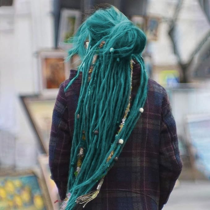 20 Strands 5 Clips In Dreadlock Extensions, 24 inch Teal Green Synthetic Clip In Dreads Extensions for Woman