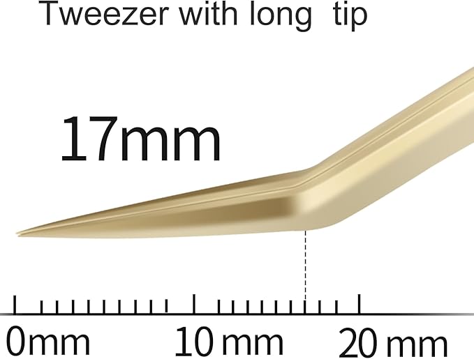 NAGARAKU Tweezers for Eyelash Extensions Gold Curved Angled Long tip Volume Cluster Super Light Weight Easy Fanning Tweezers Stainless Steel Precision (N-03-2)