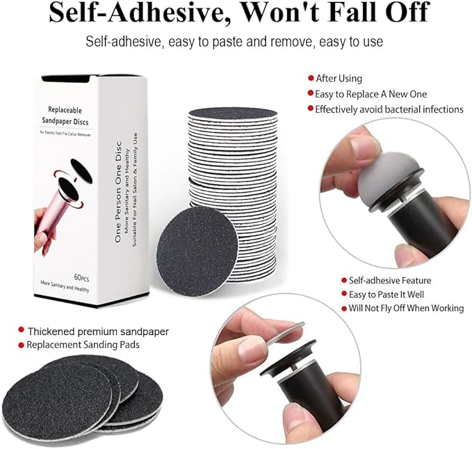 120pcs Foot File Sandpaper Discs Refill 60 Grit 180 Grit for Electric Foot Sander Callus Remover Dead Skin Removal (Rough 60 Grit, Smooth 180 Grit)