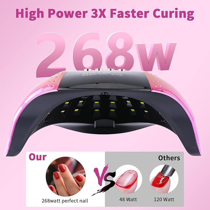 268 W UV LED Nail Lamp for Gel Polish with 4 Timer Settings and Professional Manicure Nail Dryer with Automatic Sensor