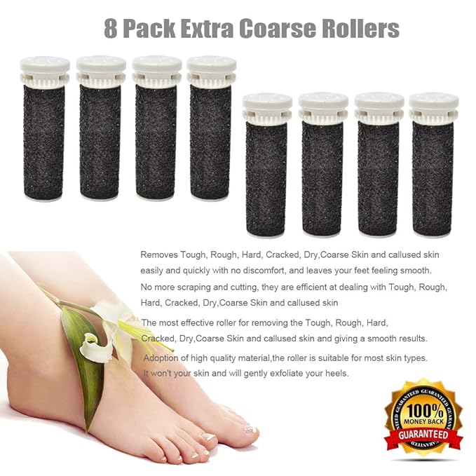 8 Pack Black Replacement Roller Refills Compatible with Scholl Express Pedi Foot Smoother-Extra Coarse