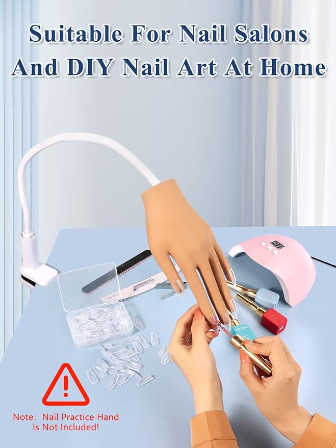 100PCS Replacement Nail Tips for Practice Hand, Clear Refill Acrylic Fake Nail Tips for Silicone Nail Hand Practice, Nail Pieces Never Fall Off Finger Never Break for DIY Nail Art Salon Practice
