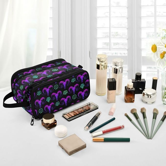 MNSRUU Mystical Ram Skull Makeup Bag - Large Capacity Cosmetic Bag Organizer, Portable Toiletry Bag for Travel Size