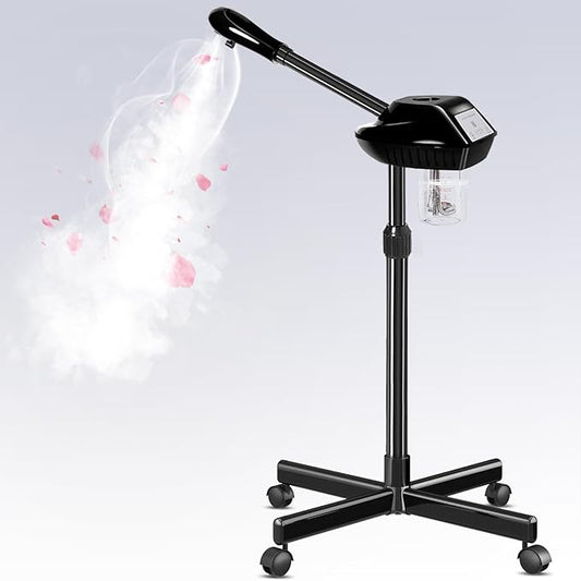 Professional Facial Steamer, Face Steamer on Wheels, Esthetician Beauty Face Equipment with More Steam for Clean Skin and Moisturizes, Adjustable Height and Angle for Beauty, Spa and Home Use（Black）