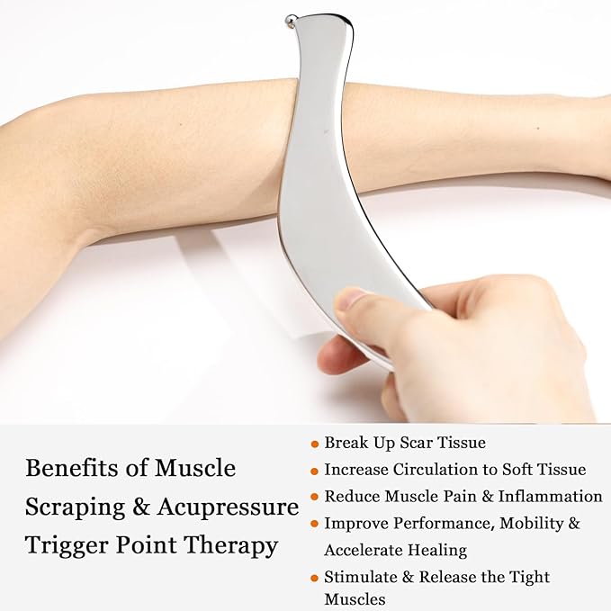 Scar Tissue Scraper Body Muscle Massage IASTM Tool Physical Therapy Stainless Steel Gua Sha Massage Therapist Gift Set for Neck, Back & Legs