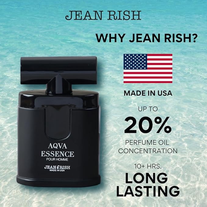 Jean Rish Aqva Essence Eau De Toilette - Perfume for Men (3.4 Fl Oz / 100ml) with Aromatic, Woody & Sea Notes - Long Lasting and Luxury Fragrance