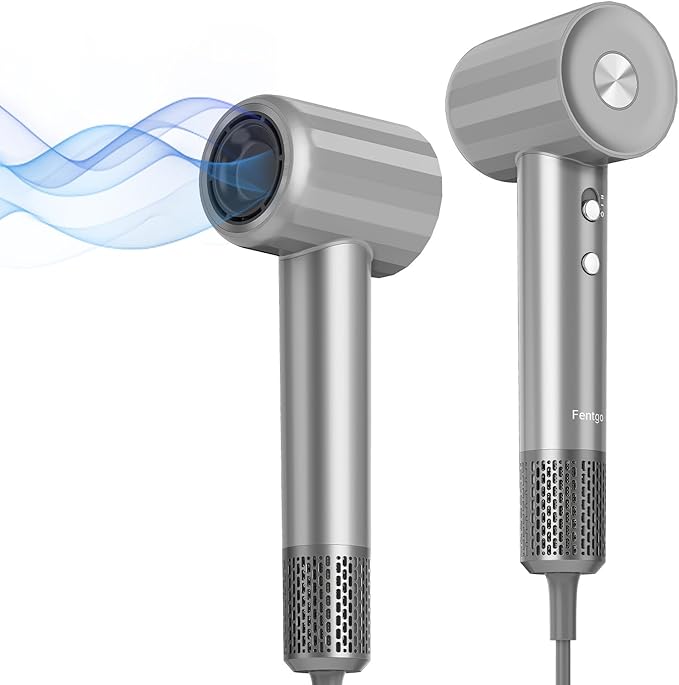 Ionic Hair Dryer, Professional High Speed Blow Dryer with Brushless Motor for Fast Drying, Low Noise, Lightweight, Thermo-Control Bowdryer for Women Home (Grey)