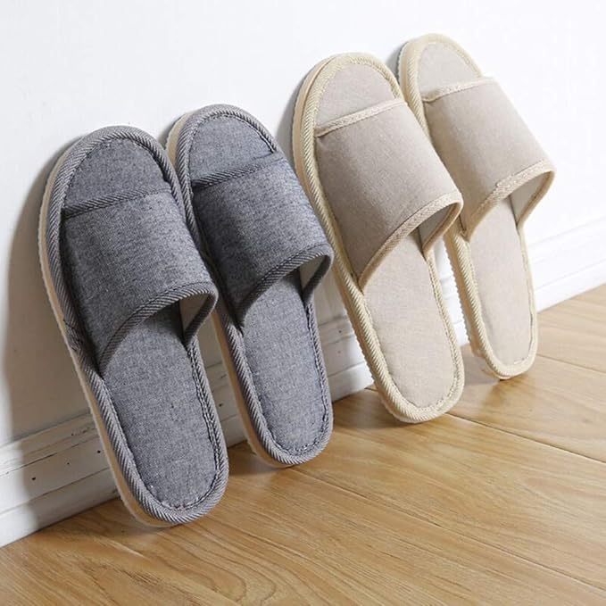 6 Pair of Open Toe Breathable Slippers,Solid Color Casual Slippers,Spa Slippers for Guests, Hotel, Travel, Unisex Universal Size Washable (3 beige medium size+3 gray large size)