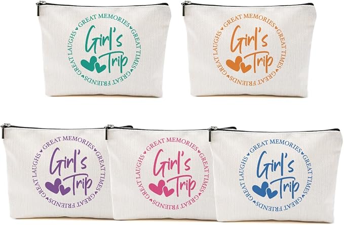 5Pcs Girls Trip Gifts Favors, Girls Weekend Gifts Makeup Bag, Bestie Gifts Weekend Bag Vacation 2025 Cosmetic Bag, Friendship Gifts for Women Best Friend, Graduation Wedding Gifts Toiletry Bag