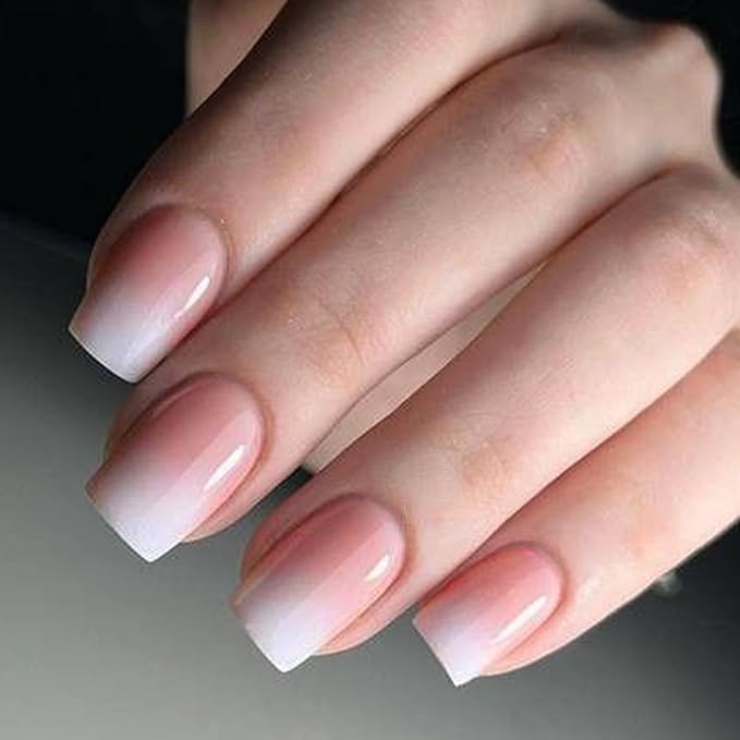 Modelones Pink Ombre Press on Nails, Spring Easter Short Square Fake Nails, Reusable Nail Kit with Nail Glue Adhesive Tabs Mini Nail File, Nails Press Ons 32Pcs 16 Sizes, Women Girl Gift