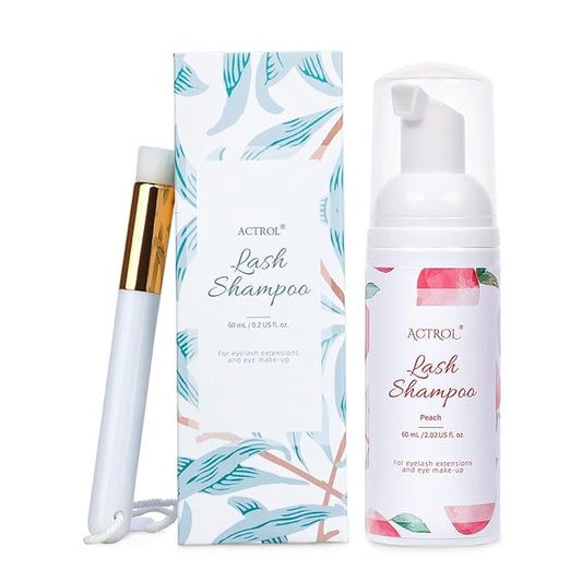 Eyelash Extension Cleanser 60ML Natural Lash Extension Shampoo Peach Professional Eyelid Foaming Cleanser Paraben & Sulfate Free Non-lrritating with Salon and Home Care