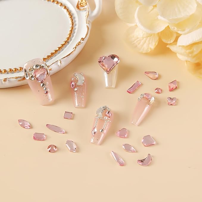 600 Multi-Shape Rhinestones + 3800 Flat Diamonds Mix 20 Styles of Flat Rhinestone Crystals 3D Decorative Flat Stone Gemstone Set + Drill Pen. Suitable for Nail Art.