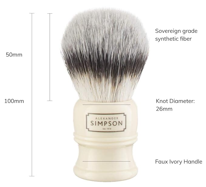 Alexander Simpsons Trafalgar 3 Shaving Brush - T3 Synthetic High Density Fibre Faux Handle Ivory - Simpson Shaving Brushes - Wet Shave Deluxe Thick & Luxurious Lather Dense Extra Soft Bristles
