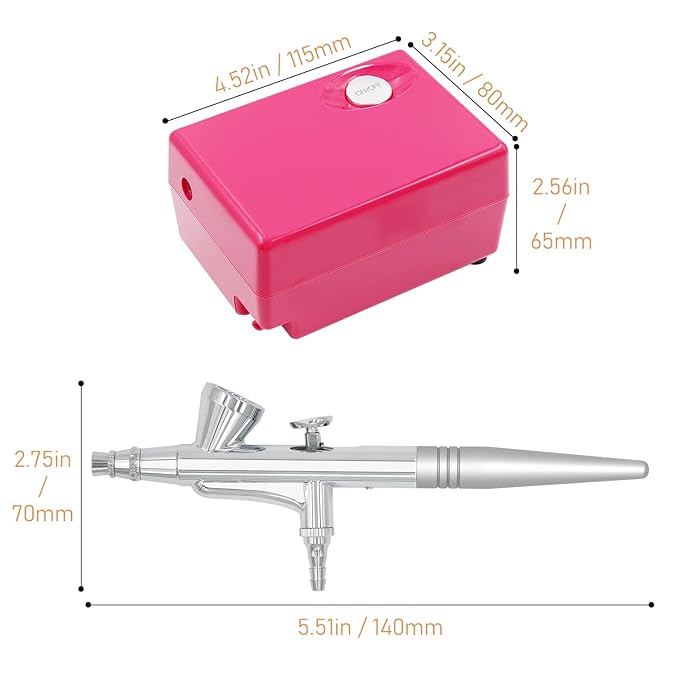 Airbrush Makeup Set Pinkiou Air Brush Kit for Face Paint with Mini Compressor 0.4mm Needle and Nozzle Nail Body Paint SP16 (RED)