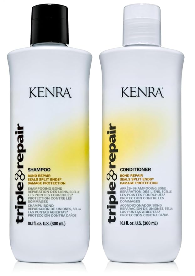 Kenra Triple Repair Shampoo & Conditioner Set | Targets & Repairs Weak or Broken Bonds | Split Ends | Damaged Hair | Bond Builder | Sulfate-Free | 10.1 fl. oz., White