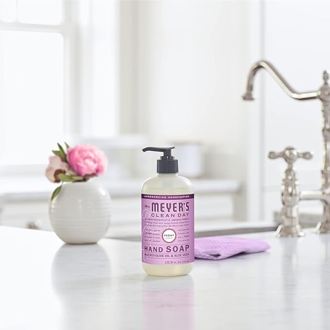 MRS. MEYER'S CLEAN DAY Hand Soap, Made with Essential Oils, Biodegradable Formula, Peony, 12.5 fl. oz (Pack of 6)