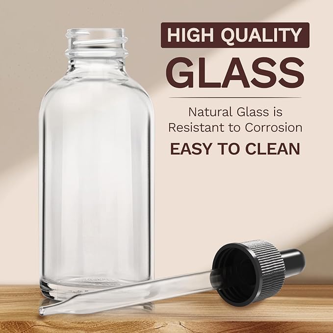 Dropper Bottle 2 oz, 10 Pack Glass Eye Dropper Bottles with Labels and Funnel, Tincture Bottle with Measured Dropper - Leakproof Essential Oils Bottles