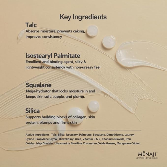 MËNAJI Anti-Shine Powder (HDPV) - Anti-Shine Face Make-Up for Men - Natural Looking Makeup - Mens Cosmetics - Light