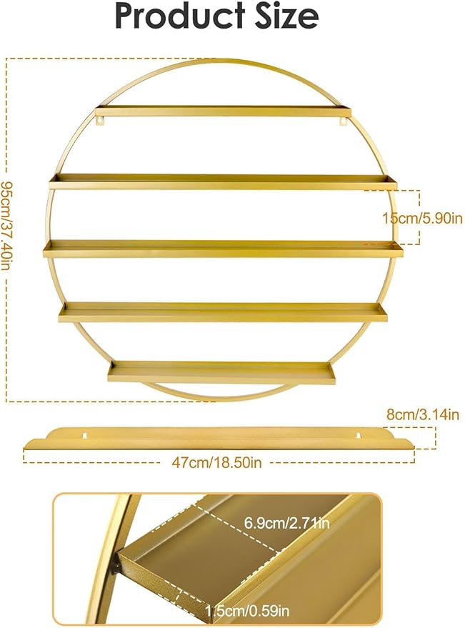 EBANKU 6PCS Metal Wall-mounted Nail Polish Storage Racks, 5 Tiers Round Display Rack Cosmetic Display Case Lipstick Perfume Wall Shelf Essential Oil Organizer for Home Spa Nail Salon Shop