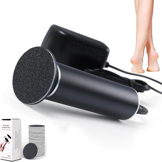 Electronic Foot File Grinder (Speed Adjustable) with 60pcs Replacement Sandpaper Disk，Electric Foot Scrubber Dead Skin Remover，for Feet Hard Cracked Dry Dead Skin Exfoliation，Unisex（Black）