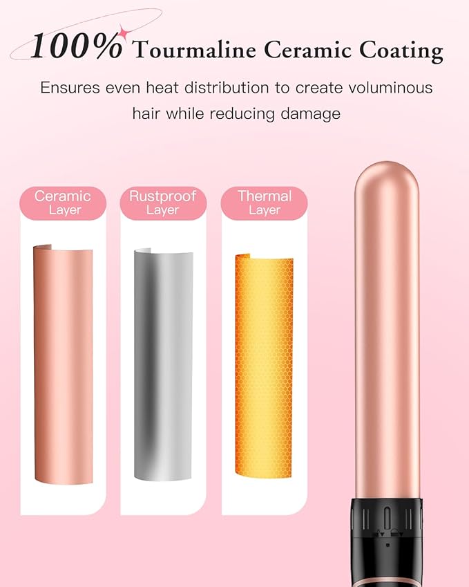 Long Barrel Curling Iron Wand Set, BESTOPE PRO 6 in 1 Curling Wand Set with Ceramic Barrel for Long/Medium Hair, 0.35"-1.25" Interchangeable Hair Wand Curler, Dual Voltage, Include Glove & Clips