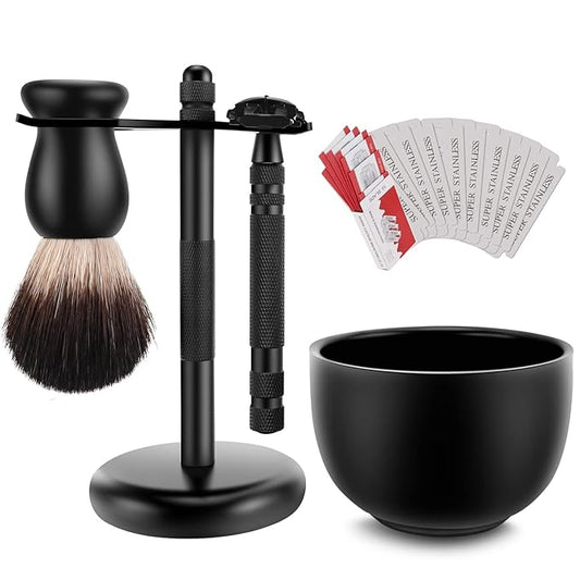 Deluxe Shaving Kit for Men,Includes Safety Razor,Shaving Stand,Shaving Brush and Stainless Steel Shave Soap Bowl,Begin Quality Shave at Home