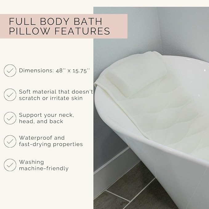 Bathtub Tray and Full Body Bath Pillow Set - Foldable Bath Tray for Tub and Full Body Bath Cushion for Ultimate Relaxation - Perfect Self Care Gift, Bath Accessories for Women, Spa Gifts for Women.