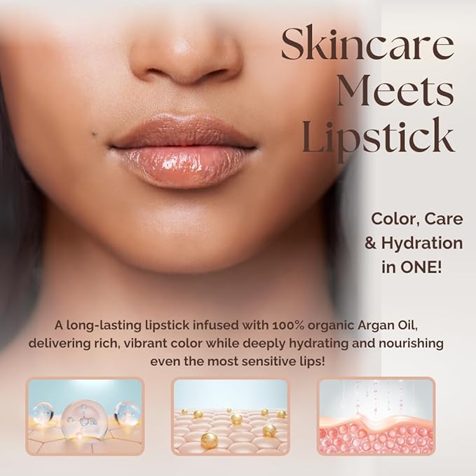 𝗘𝘀𝘀𝗲𝗻𝗰𝗲 𝗼𝗳 𝗔𝗿𝗴𝗮𝗻 Deep Moisturizing, Long Lasting Lipstick & Hydrating Lip Care in One with 100% Pure Organic Argan Oil, Shea Butter, Jojoba Oil & Aloe Vera - Teaberry
