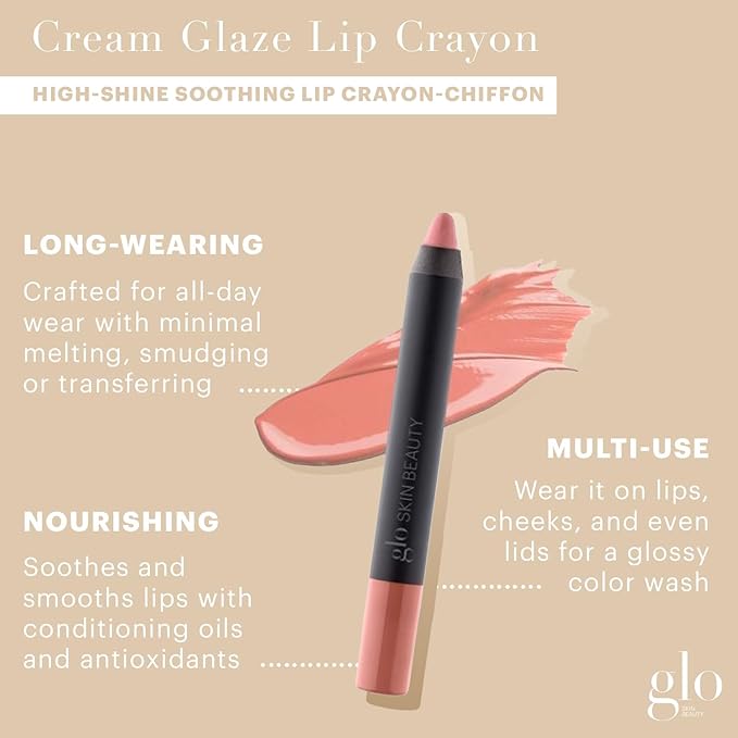 Glo Skin Beauty Cream Glaze Lip Crayon | High Shine Lip Color with Intense Saturation and Impressive Staying Power, (Chiffon)