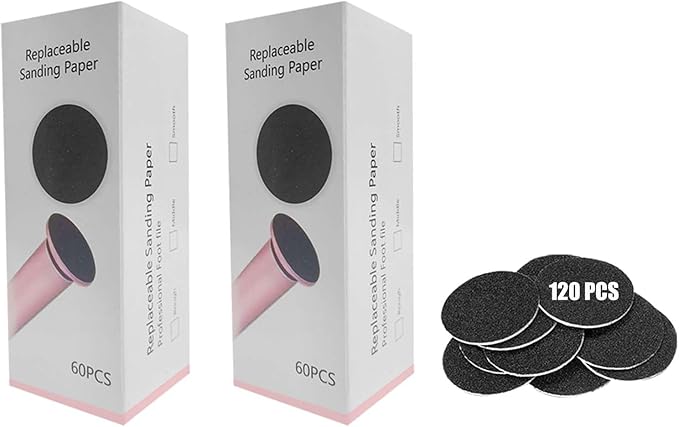 Replacement Sandpaper Discs Set 2 Box(120 pcs - 60 Fine Grit and 60 Coarse Grit) 1.7'' x 1.7'' for Electric Foot File Adjustable Speed Callus Remover Tool Sandpaper Pad Disks