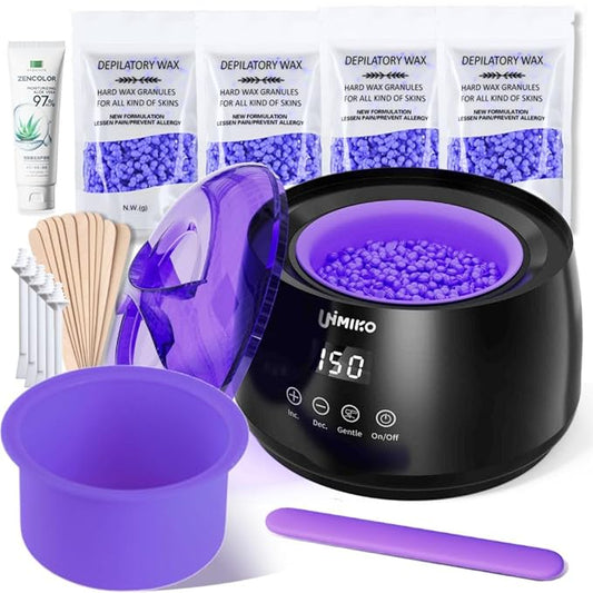 Gentle Waxing Kit -Hard Wax Kit for Hair Removal with Silicone Bowl,4 Bags Hard Wax Beads and Aloe vera gel - at Home Use Wax Warmer for Full Body, Bikini, Eyebrow, Face, Sensitive Skin（Black）