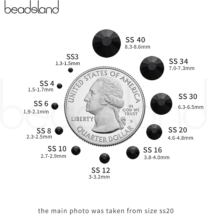 Beadsland Hotfix Rhinestones Bulk, 14400PCS Crystal Hot Fix Rhinestones for Crafts Clothes DIY Decoration, Black, SS6, 1.9-2.1mm