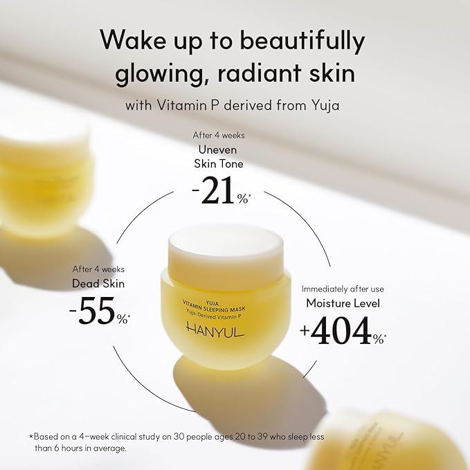 Hanyul Yuja (Yuzu) Vitamin Sleeping Mask | Overnight Skin Care for Brightening, Toning, Moisturizing, Vitamin C, B and Hyaluronic Acid, Non-Comedogenic tested, Korean Skincare, 2.37 fl.oz.