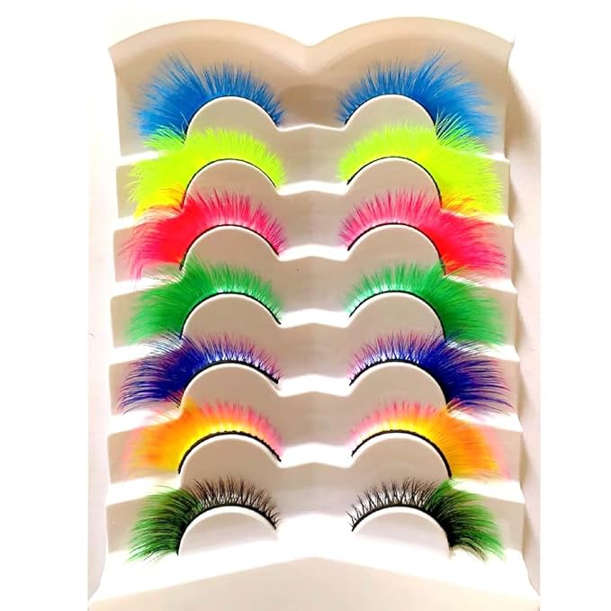 Sunniess Ombre Colored Lashes Cateye Eyelashes Fluffy Wispy Fake Lashes for Halloweens Cosplay Party Stage Make up Faux Mink False Eyelashes 7 Pairs (7ce-01)