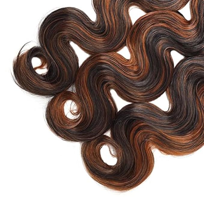 P1B/30 Body Wave Bundles Highlight Body Wave Human Hair Bundles Black and Light Brown two tone Brazilian Human Hair Soft and Silky for Black Women 08 10 12 Inch