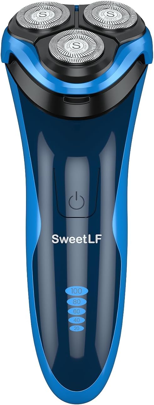 SweetLF Electric Razor for Men, 2023 News Electric Shaver for Men Waterproof/Rechargeable/LED Display, Men’s Shavers Wet & Dry Rotary Shavers Gift for Dad Husband Boyfriend (Dark Blue)