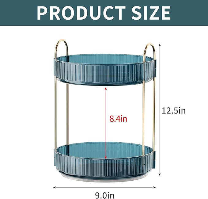 360° Rotating Makeup Organizer, Bathroom Organizers and Storage Holder Rack, Large Capacity Vanity Shelf Countertop, Fits Cosmetics, Perfume, Skin Care(Blue, 2 Tiers)