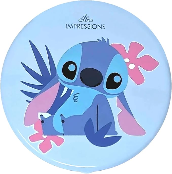 Impressions Vanity Disney Stitch Compact Mirror with Light, Double Sided Cute Travel Makeup Mirror with Magnification, Daylight LED Lighting, Adjustable Brightness, and Touch Control (Blue)