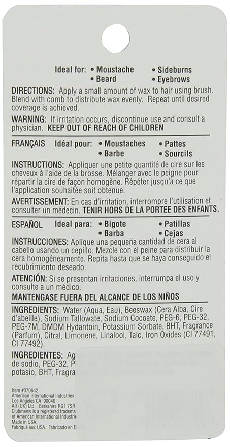 Clubman Pinaud Moustache Wax in Chestnut, Strong Hold, Natural Color Blend for Styling Beards, Sideburns, and Eyebrows 0.50 Fl Oz (Pack of 6)