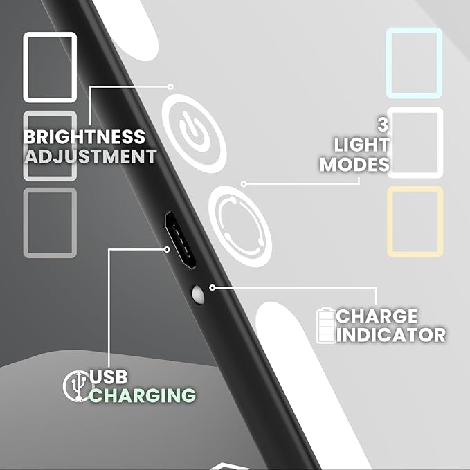 Eclipse LED Lighted Travel Vanity Makeup Mirror | 3 Colour Light, Compact, Portable, Lighted, Rechargeable, Illuminated Mirror | Perfect for Travel, Makeup & Beauty Needs | Matte Black