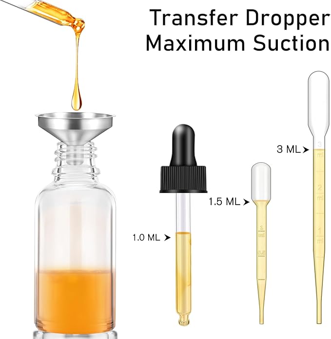 100 Pack, 1 oz Glass Dropper Bottle for Essential OIls, 30 ML Clear Empty Tincture Bottles with Dropper for Serum Hair Cuctile Body Oils Bulk for Storage