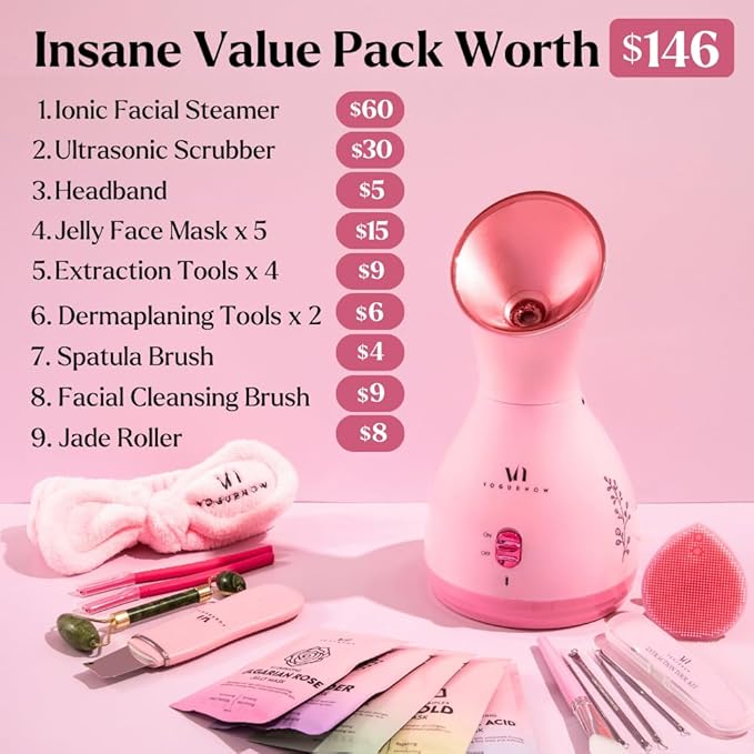 Facial Steamer Spa Kit with Complimentary 17 Skin Care Tools | Face Steamer for Facial Deep Cleaning with Towel Warmer & Humidifier Mode| Self Care Spa Gifts for Women, Mothers Day Gifts for Mom