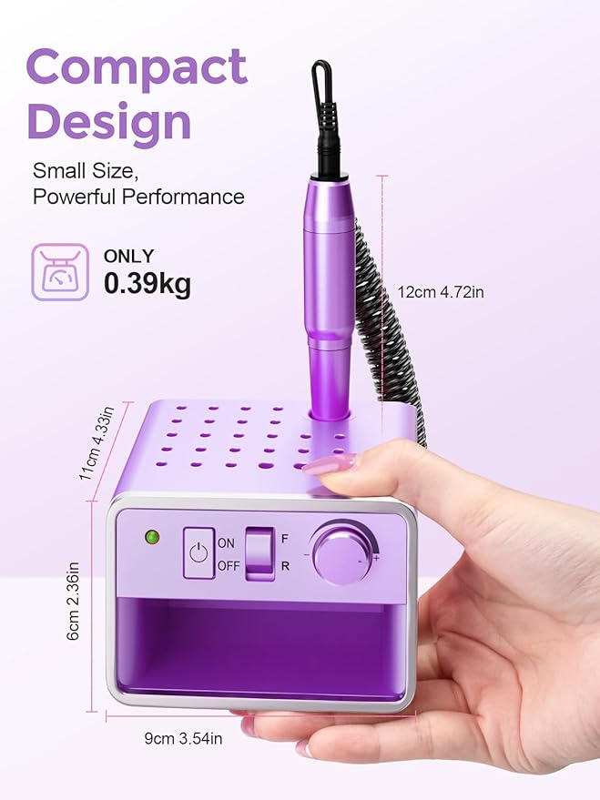Subay Nail Drill Machine Electric File, Portable for Acrylic Gel Dip Powder Nails, Nail Drill Kit for Manicure Pedicure, Nail Set with Everything, Rose Pink (Purple)