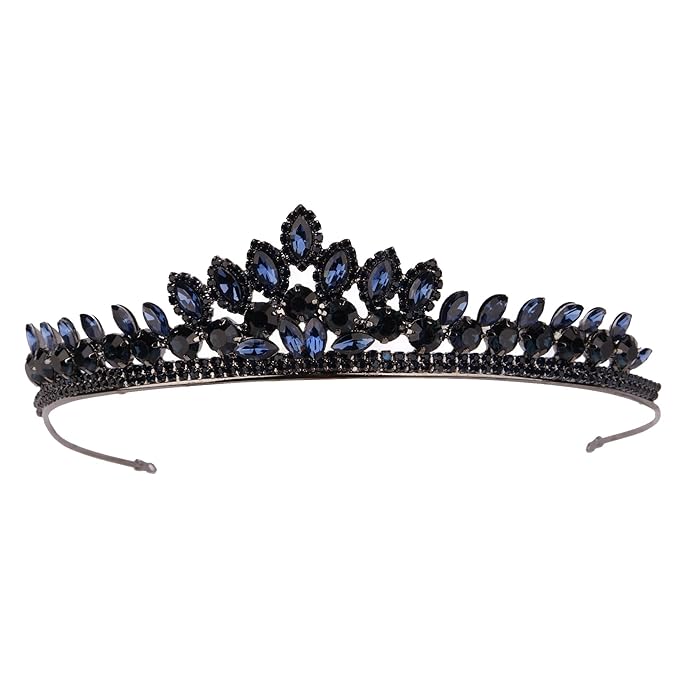 LIMELIA Women's Tiara for Henna Wedding Party|Glitter Hair Accessories for Bridal Birthday Pageant Prom Halloween Costume Christmas Party, Queen Princess Crowns | Leaf Model-Navy Blue